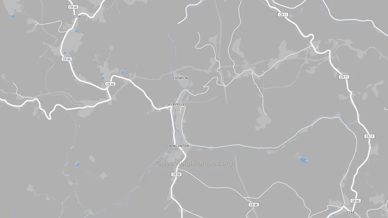 Walk Grade map of 26236, WV, walkable areas in green and car-dependent areas in red