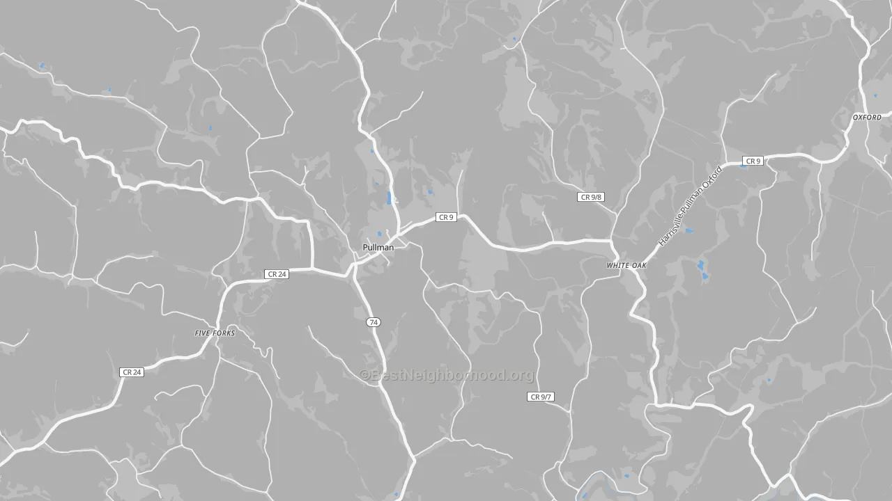 Walk Grade map of 26421, WV, walkable areas in green and car-dependent areas in red