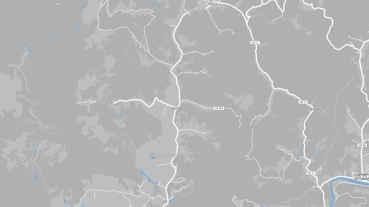 Walk Grade map of 26691, WV, walkable areas in green and car-dependent areas in red