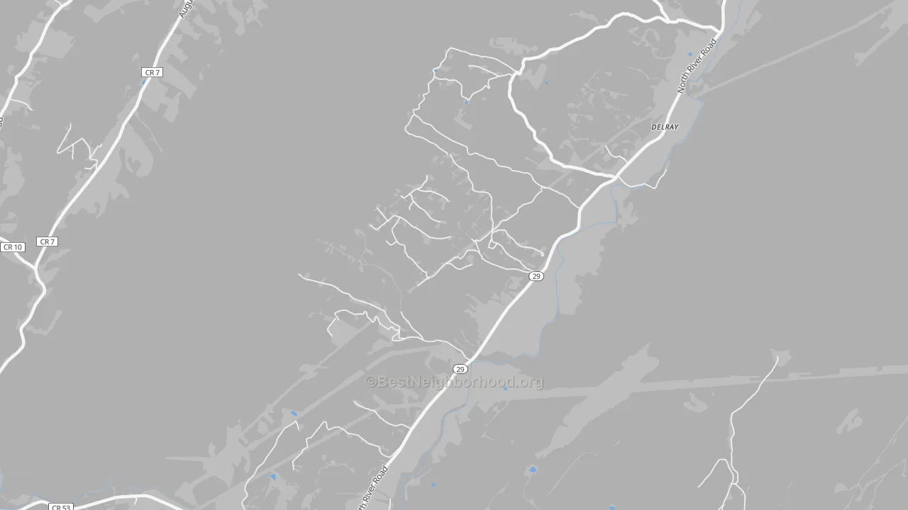 Walk Grade map of 26714, WV, walkable areas in green and car-dependent areas in red