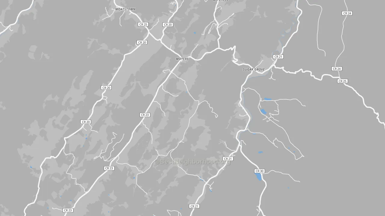 Walk Grade map of 26815, WV, walkable areas in green and car-dependent areas in red