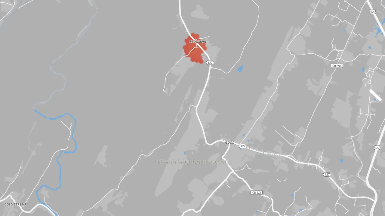 Walk Grade map of 26817, WV, walkable areas in green and car-dependent areas in red