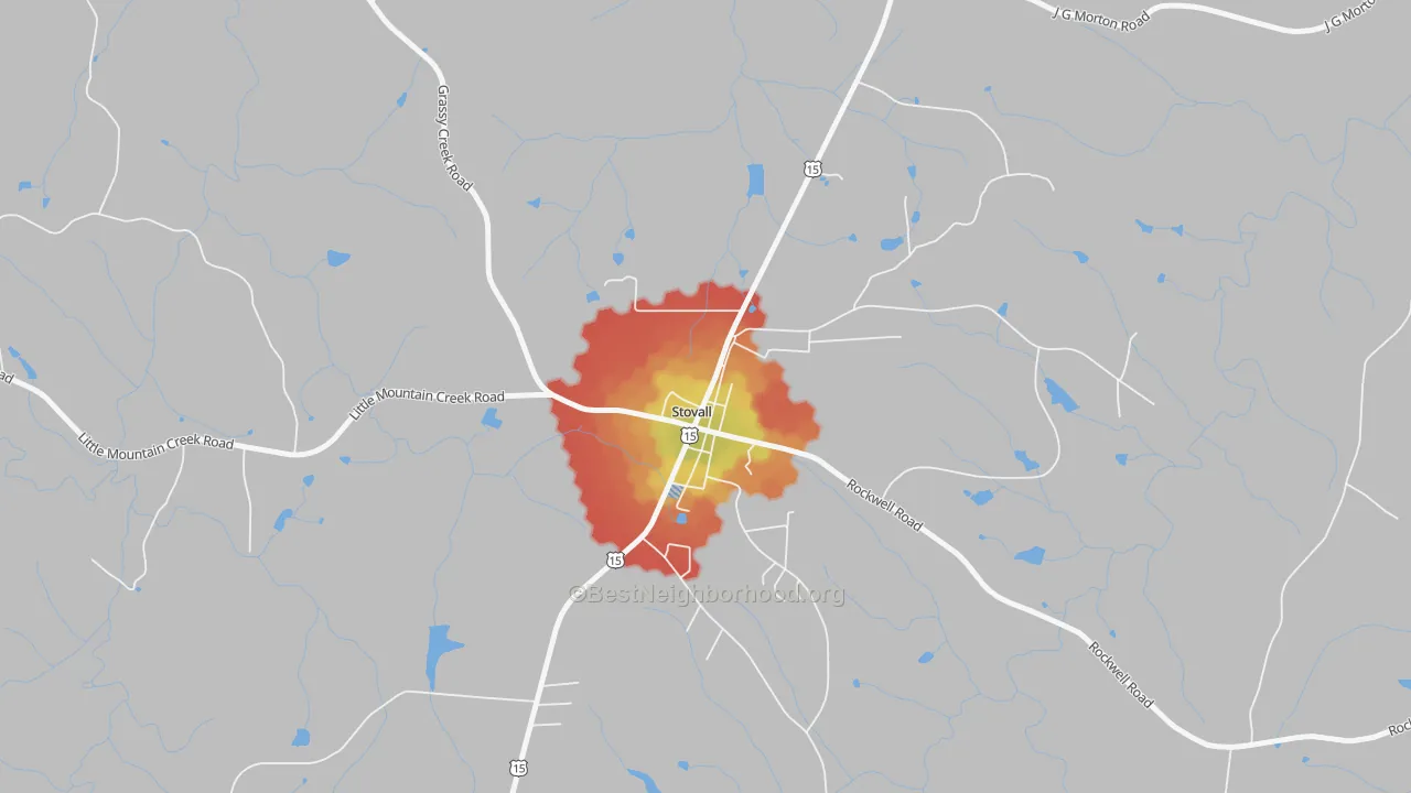Walk Grade map of 27582, NC, walkable areas in green and car-dependent areas in red