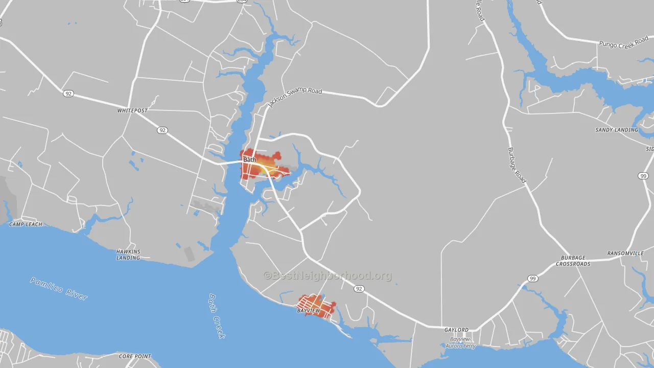 Walk Grade map of 27808, NC, walkable areas in green and car-dependent areas in red