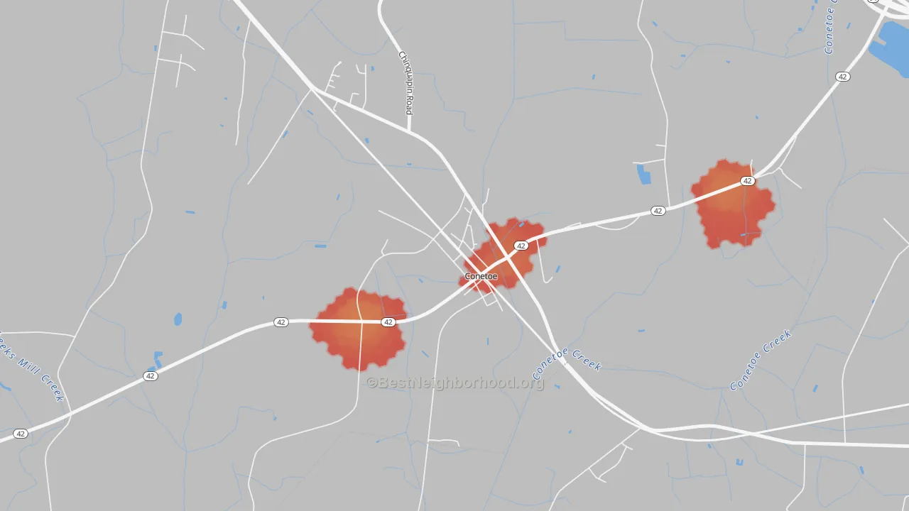 Walk Grade map of 27819, NC, walkable areas in green and car-dependent areas in red