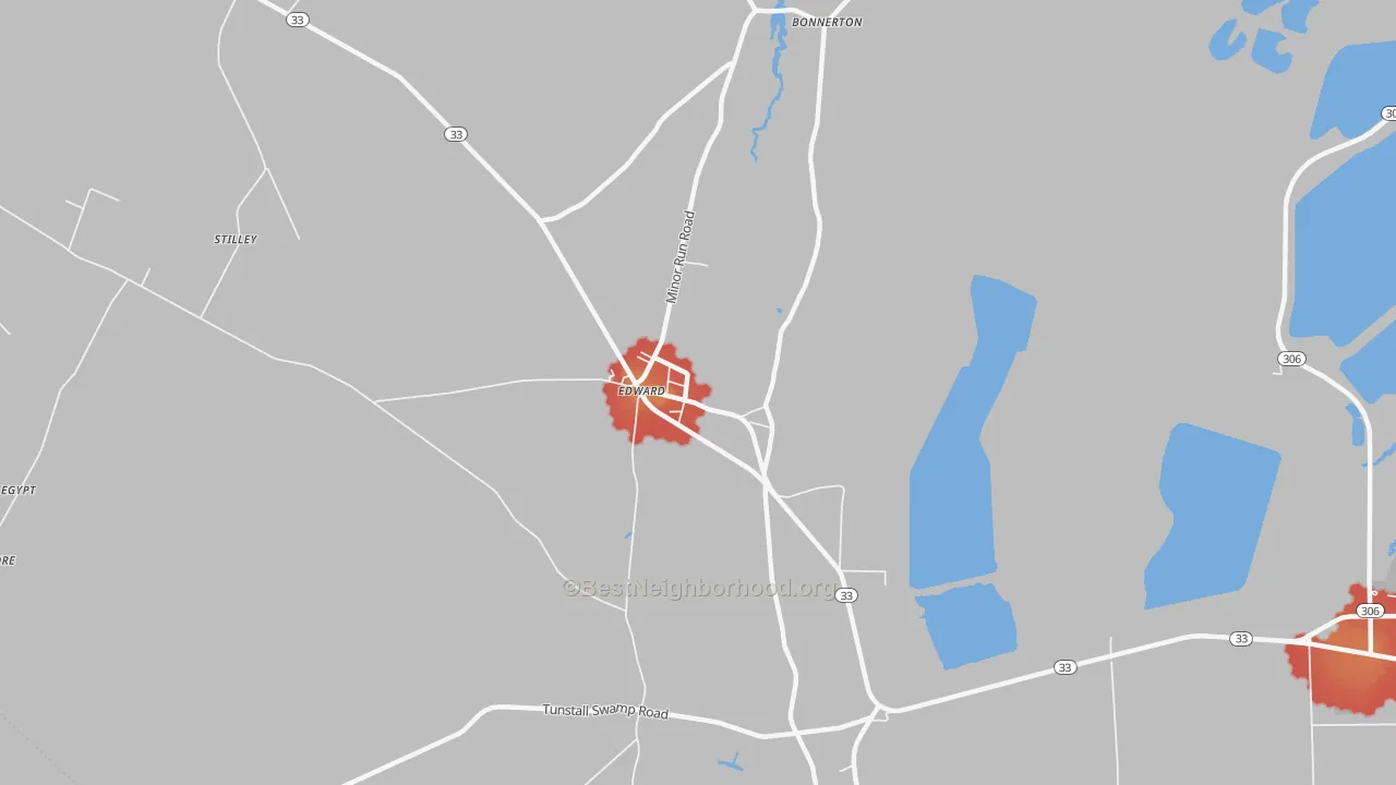 Walk Grade map of 27821, NC, walkable areas in green and car-dependent areas in red