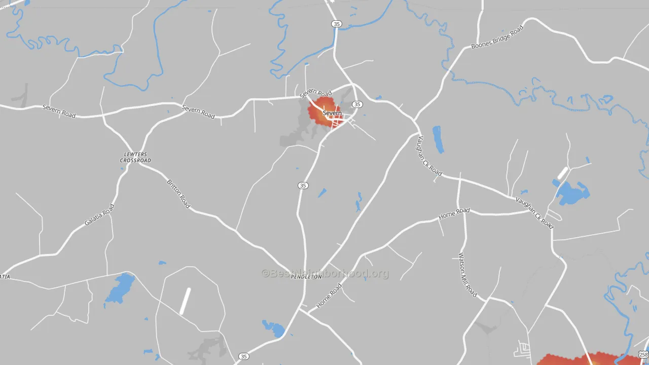 Walk Grade map of 27862, NC, walkable areas in green and car-dependent areas in red