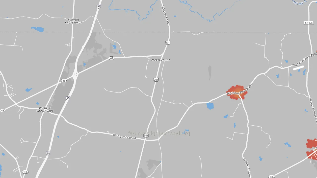 Walk Grade map of 27866, NC, walkable areas in green and car-dependent areas in red