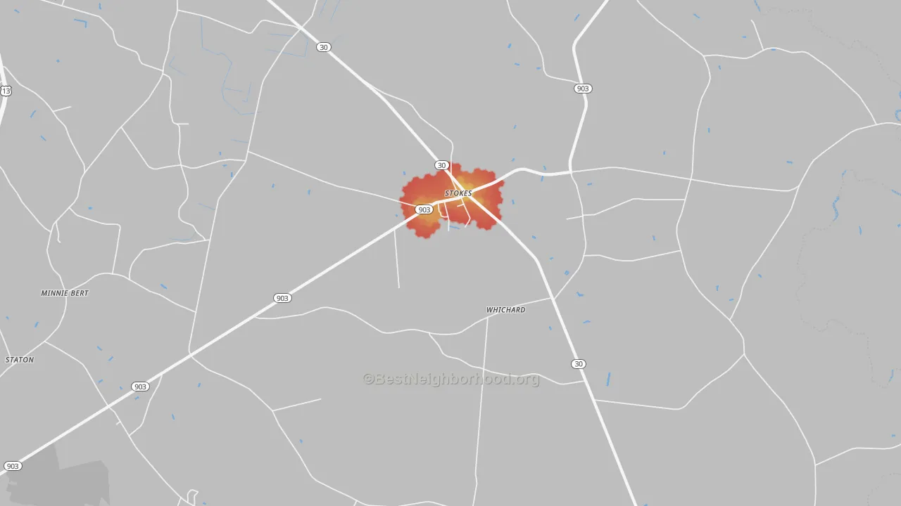 Walk Grade map of 27884, NC, walkable areas in green and car-dependent areas in red