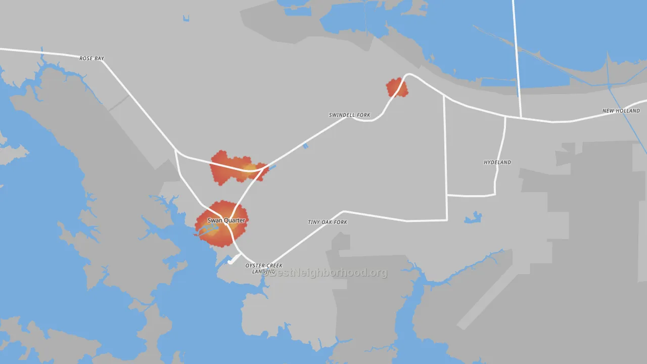 Walk Grade map of 27885, NC, walkable areas in green and car-dependent areas in red