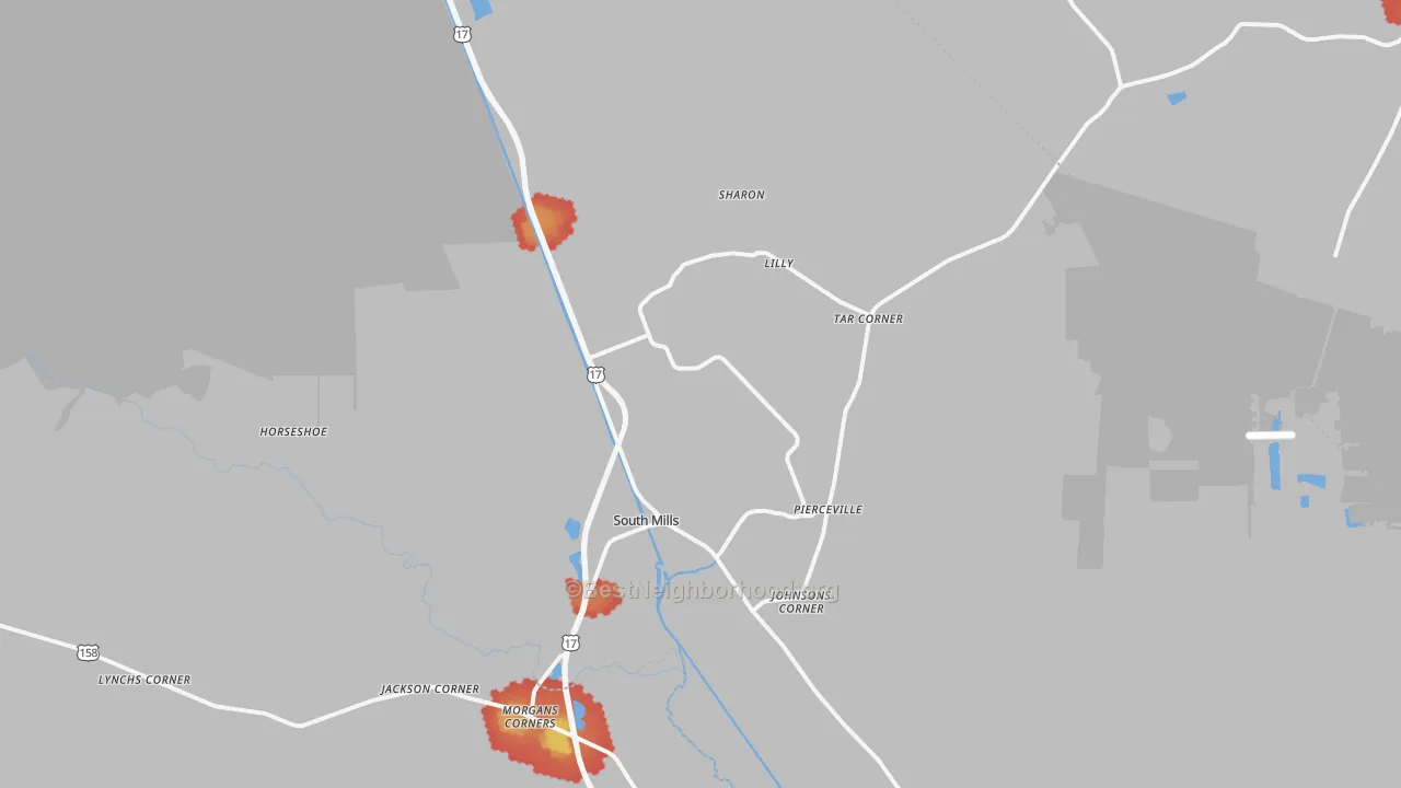 Walk Grade map of 27976, NC, walkable areas in green and car-dependent areas in red