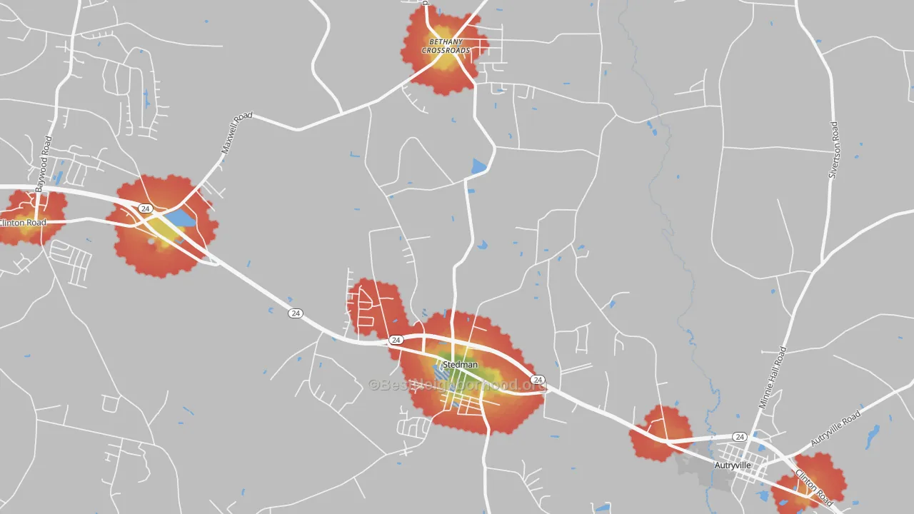 Walk Grade map of 28391, NC, walkable areas in green and car-dependent areas in red