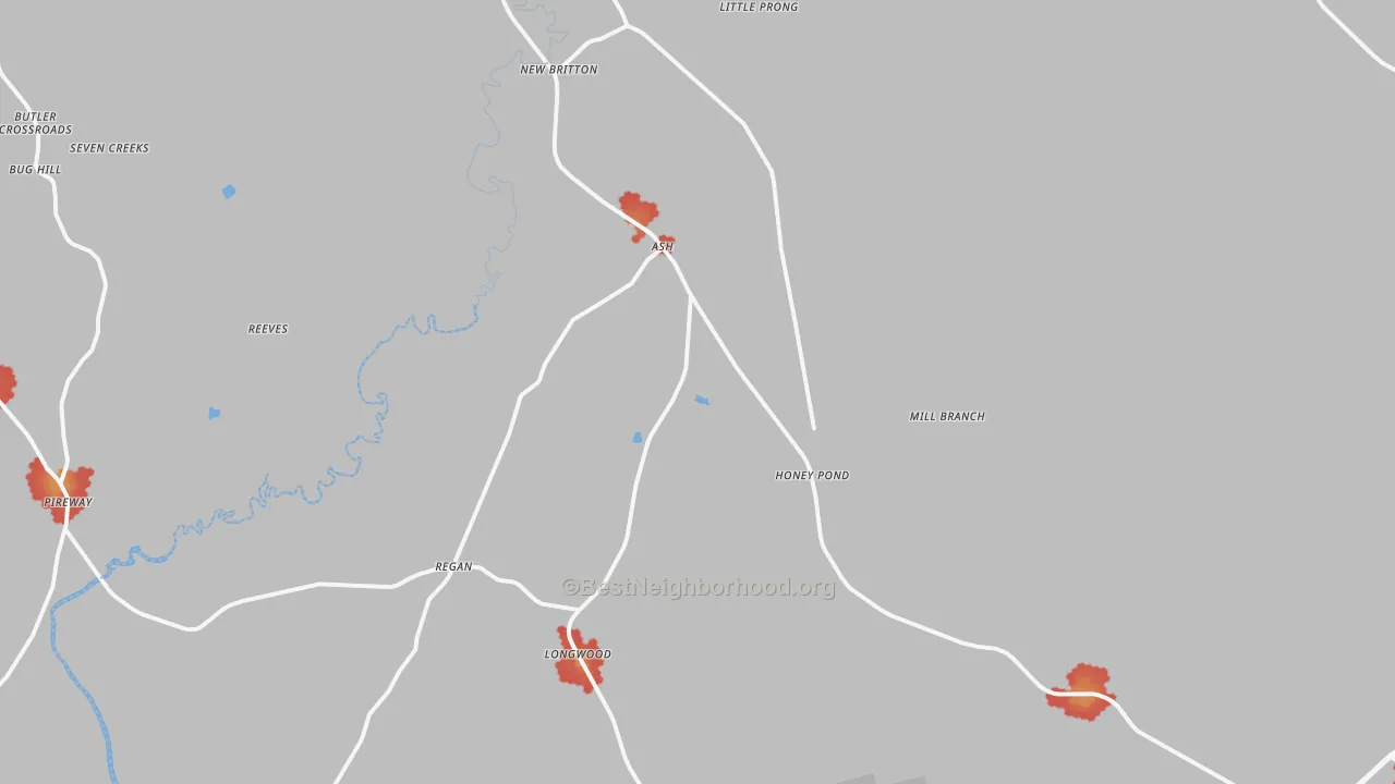 Walk Grade map of 28420, NC, walkable areas in green and car-dependent areas in red