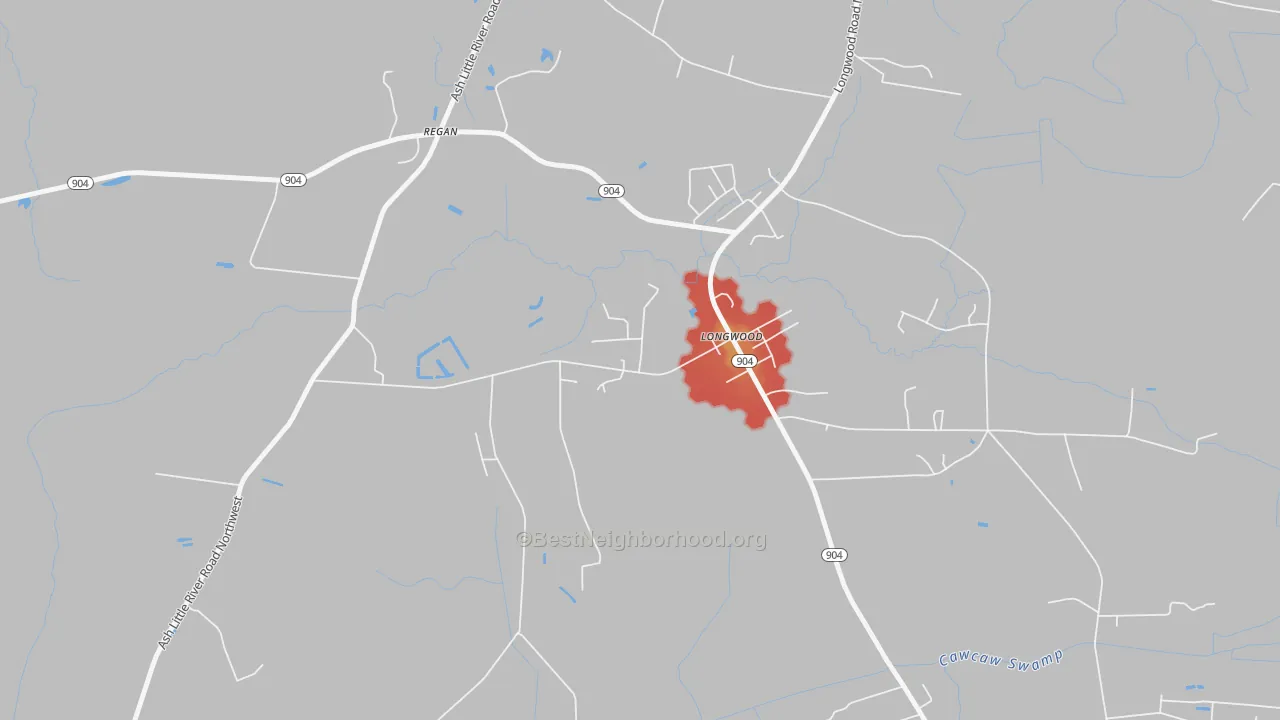 Walk Grade map of 28452, NC, walkable areas in green and car-dependent areas in red