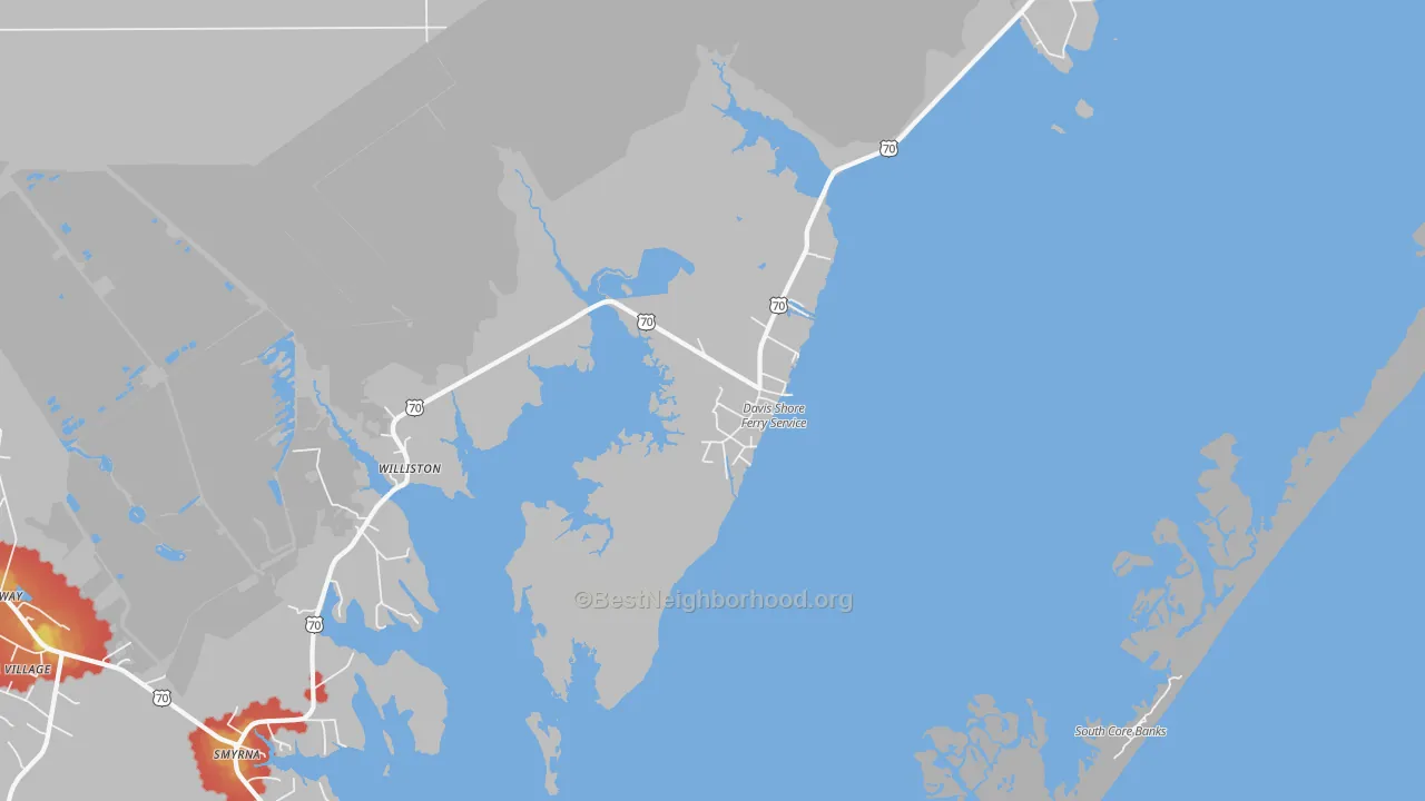Walk Grade map of 28524, NC, walkable areas in green and car-dependent areas in red