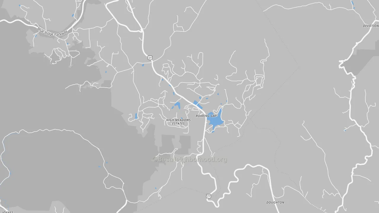 Walk Grade map of 28668, NC, walkable areas in green and car-dependent areas in red