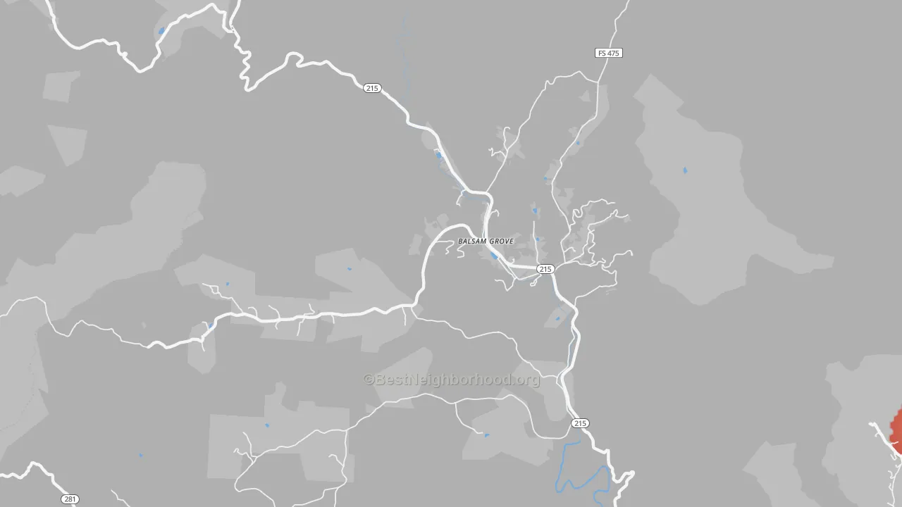 Walk Grade map of 28708, NC, walkable areas in green and car-dependent areas in red