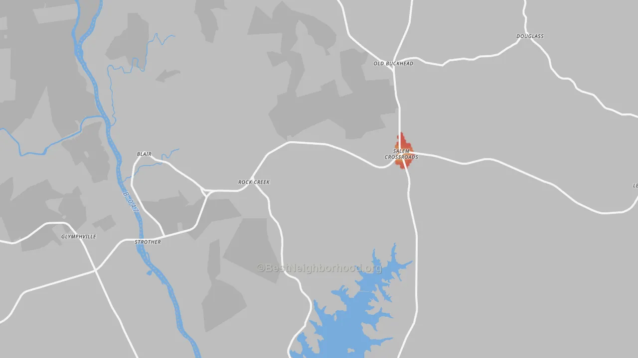 Walk Grade map of 29015, SC, walkable areas in green and car-dependent areas in red