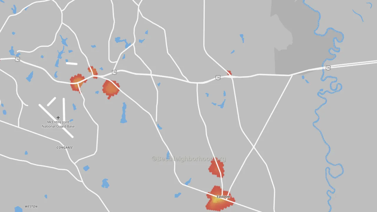 Walk Grade map of 29044, SC, walkable areas in green and car-dependent areas in red