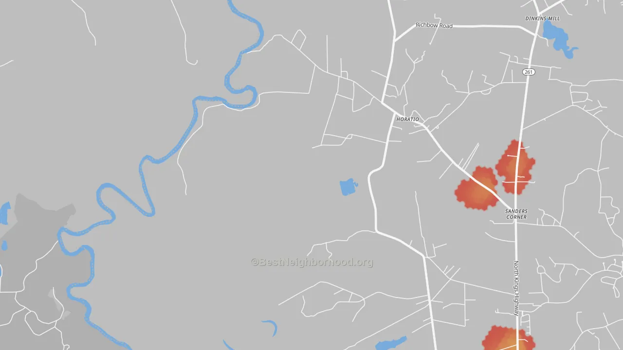 Walk Grade map of 29062, SC, walkable areas in green and car-dependent areas in red
