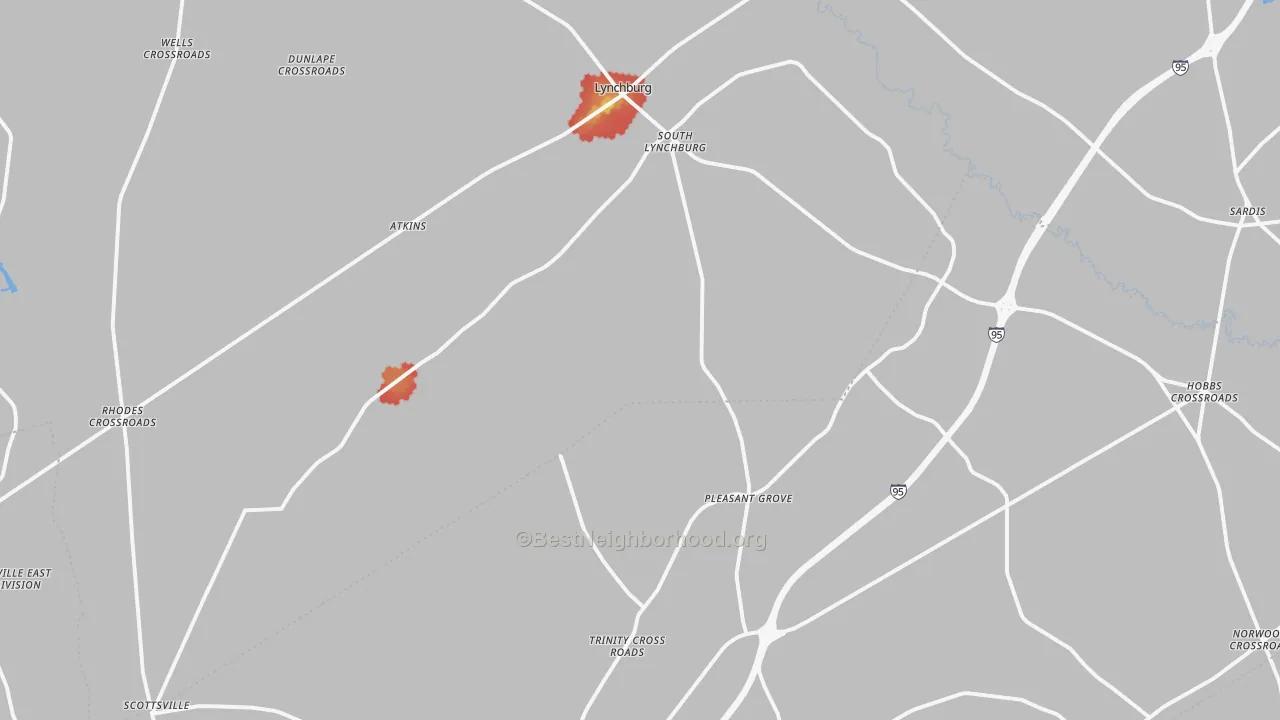 Walk Grade map of 29080, SC, walkable areas in green and car-dependent areas in red