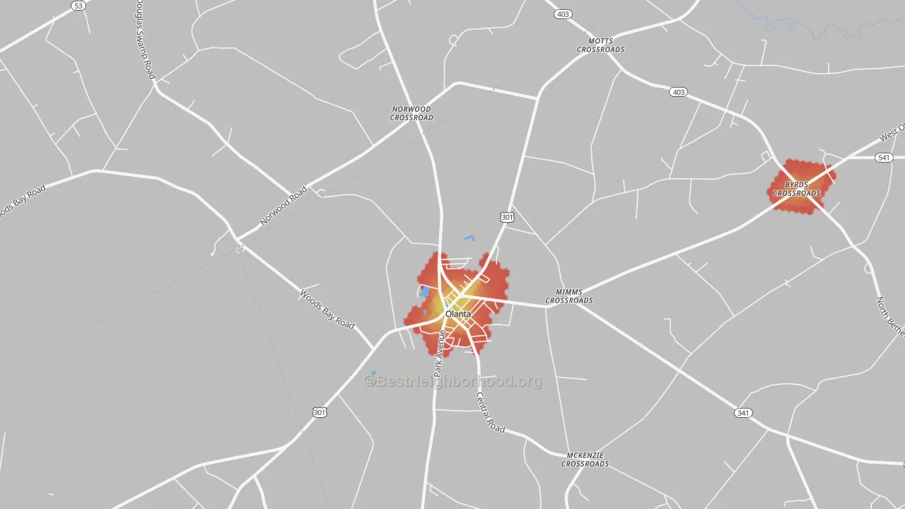 Walk Grade map of 29114, SC, walkable areas in green and car-dependent areas in red
