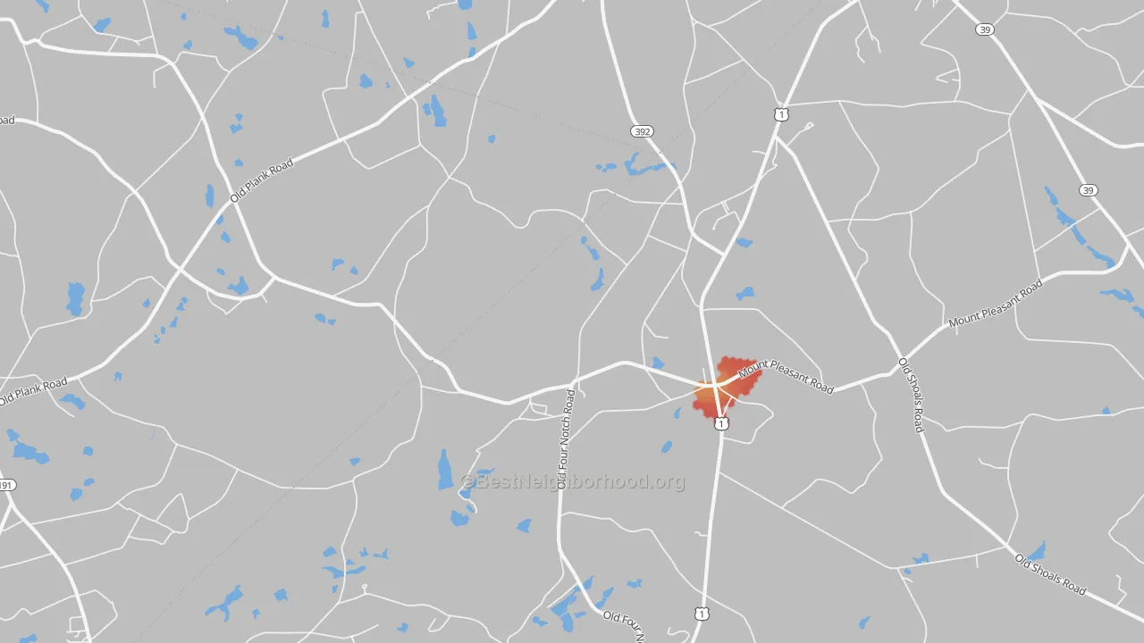 Walk Grade map of 29129, SC, walkable areas in green and car-dependent areas in red