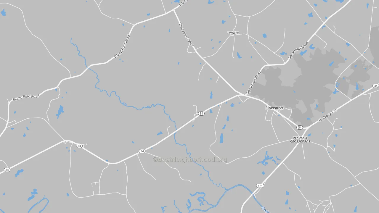 Walk Grade map of 29145, SC, walkable areas in green and car-dependent areas in red