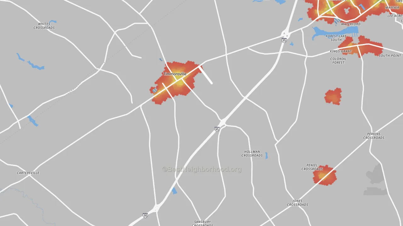 Walk Grade map of 29161, SC, walkable areas in green and car-dependent areas in red