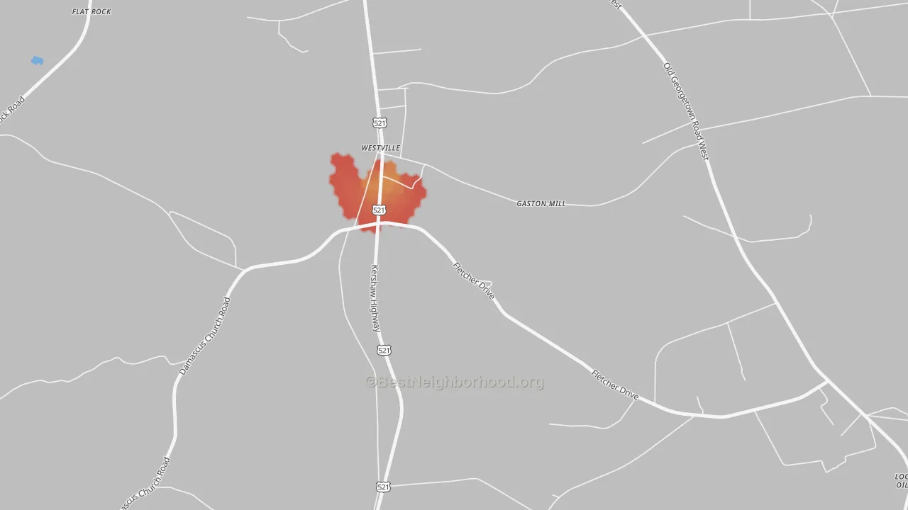 Walk Grade map of 29175, SC, walkable areas in green and car-dependent areas in red