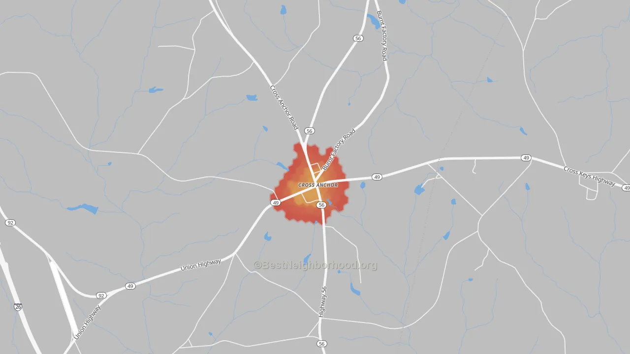 Walk Grade map of 29331, SC, walkable areas in green and car-dependent areas in red