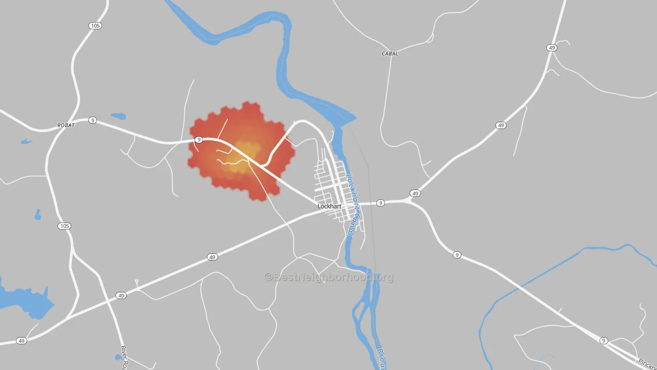 Walk Grade map of 29364, SC, walkable areas in green and car-dependent areas in red