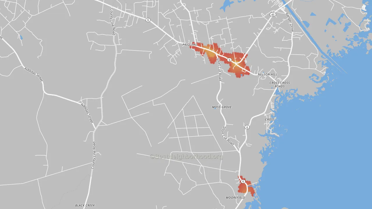 Walk Grade map of 29436, SC, walkable areas in green and car-dependent areas in red