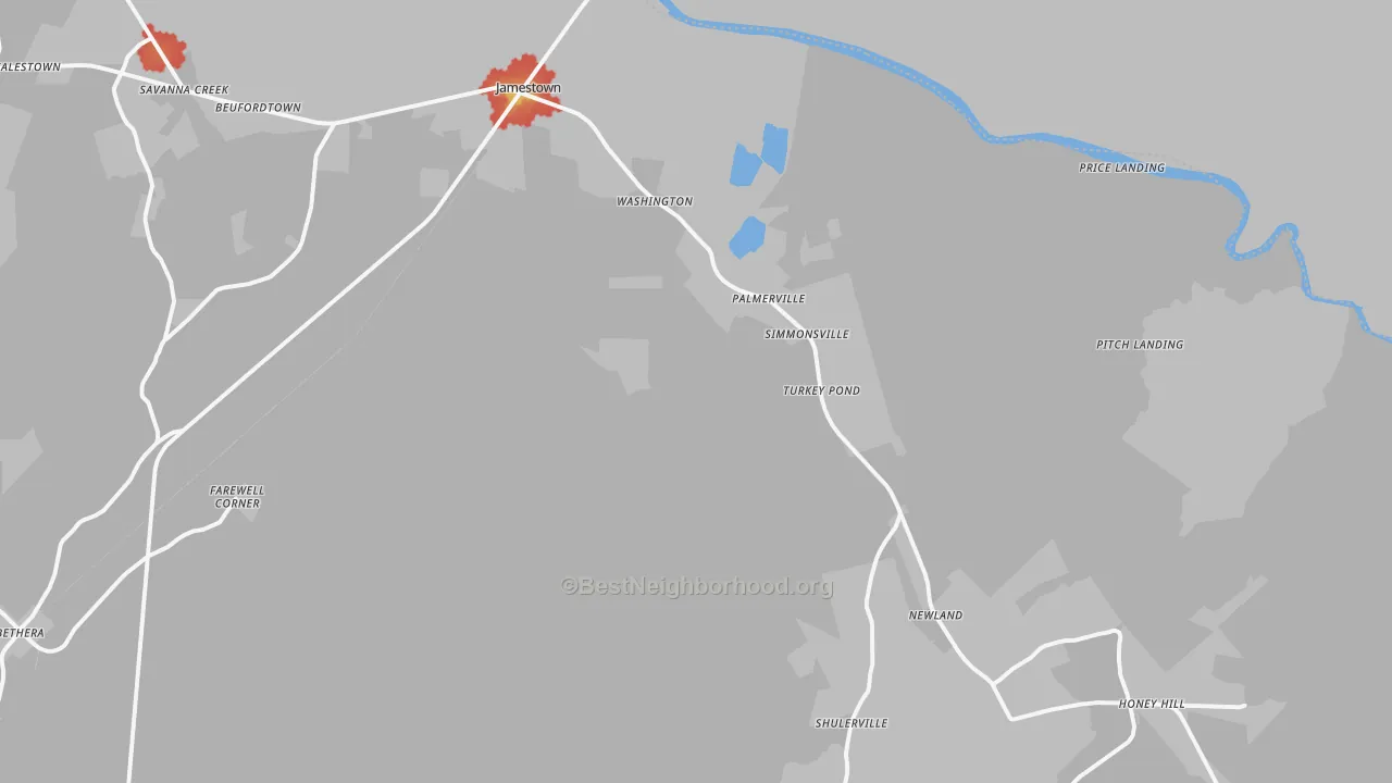 Walk Grade map of 29453, SC, walkable areas in green and car-dependent areas in red