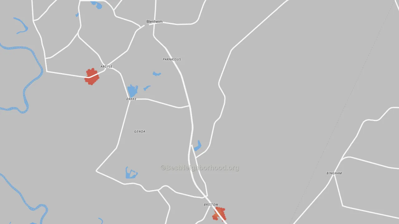 Walk Grade map of 29516, SC, walkable areas in green and car-dependent areas in red
