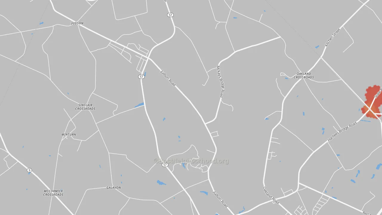 Walk Grade map of 29567, SC, walkable areas in green and car-dependent areas in red