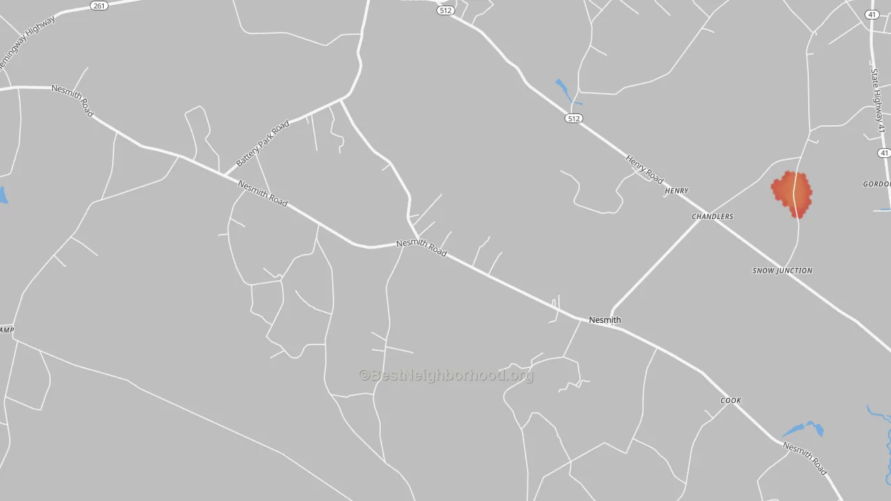 Walk Grade map of 29580, SC, walkable areas in green and car-dependent areas in red