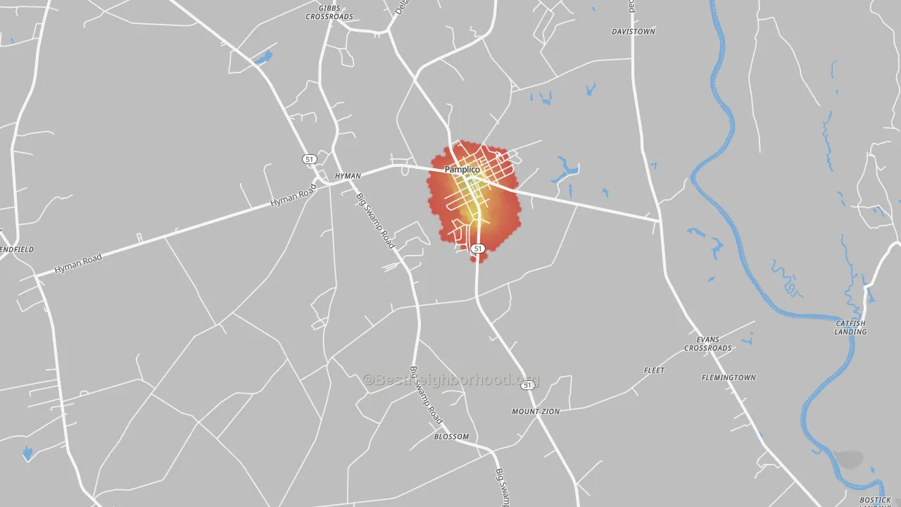 Walk Grade map of 29583, SC, walkable areas in green and car-dependent areas in red