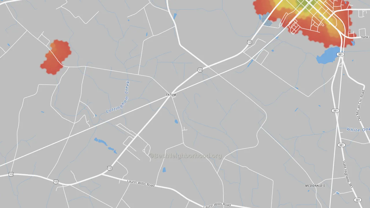 Walk Grade map of 29594, SC, walkable areas in green and car-dependent areas in red