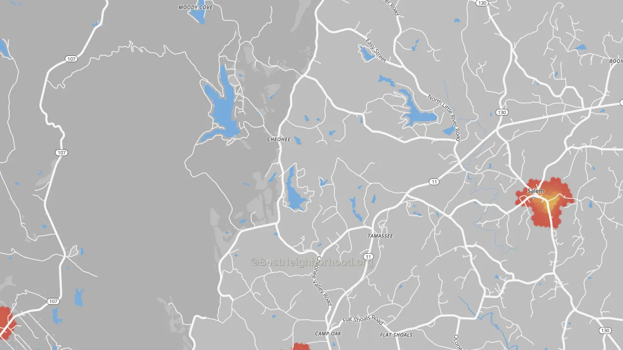Walk Grade map of 29686, SC, walkable areas in green and car-dependent areas in red