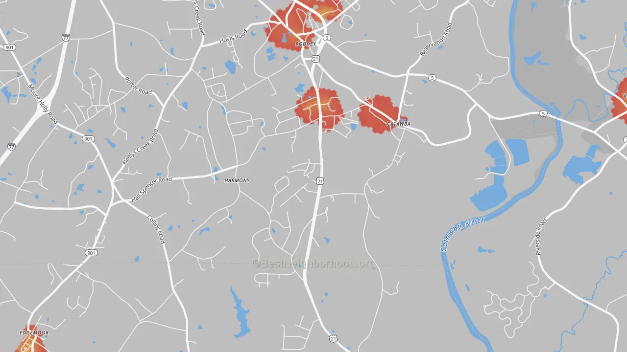 Walk Grade map of 29704, SC, walkable areas in green and car-dependent areas in red