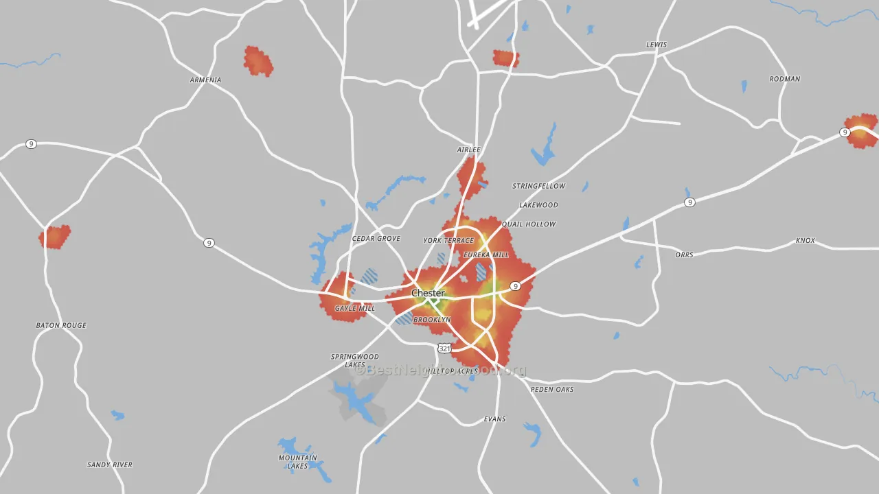 Walk Grade map of 29706, SC, walkable areas in green and car-dependent areas in red