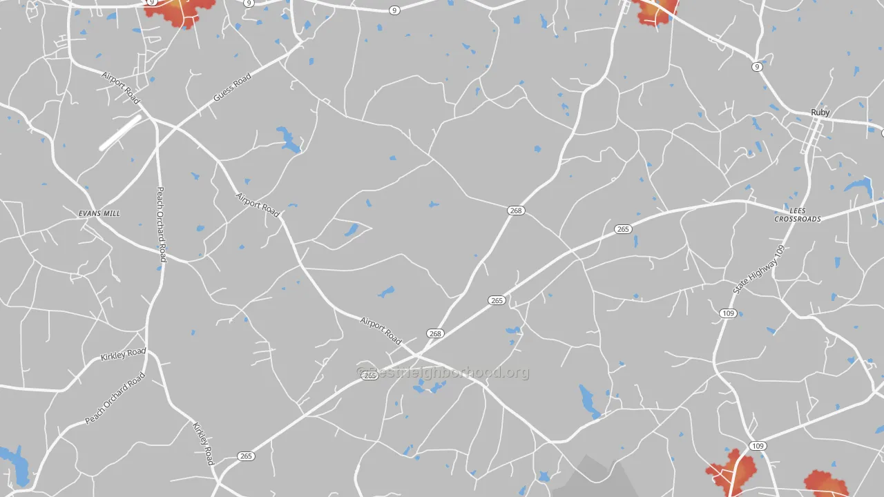 Walk Grade map of 29727, SC, walkable areas in green and car-dependent areas in red