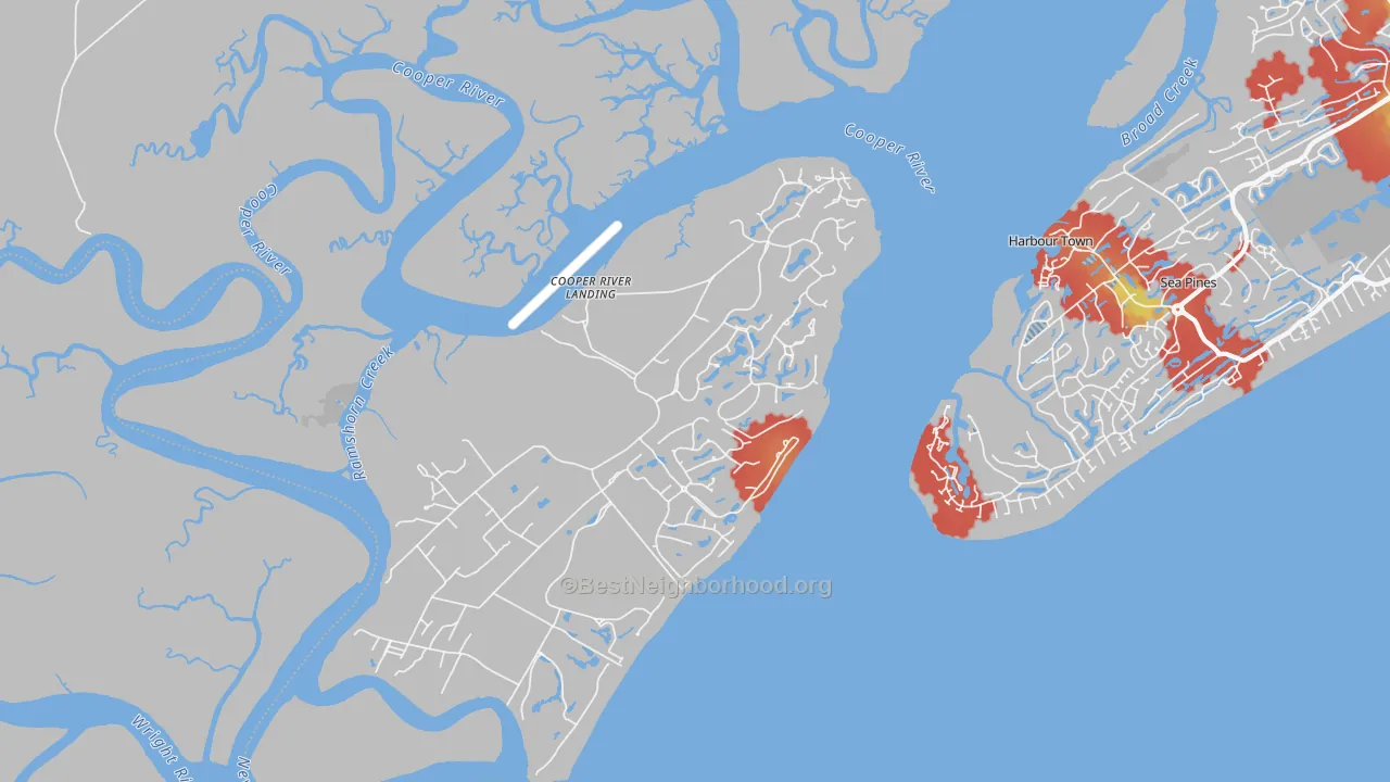 Walk Grade map of 29915, SC, walkable areas in green and car-dependent areas in red