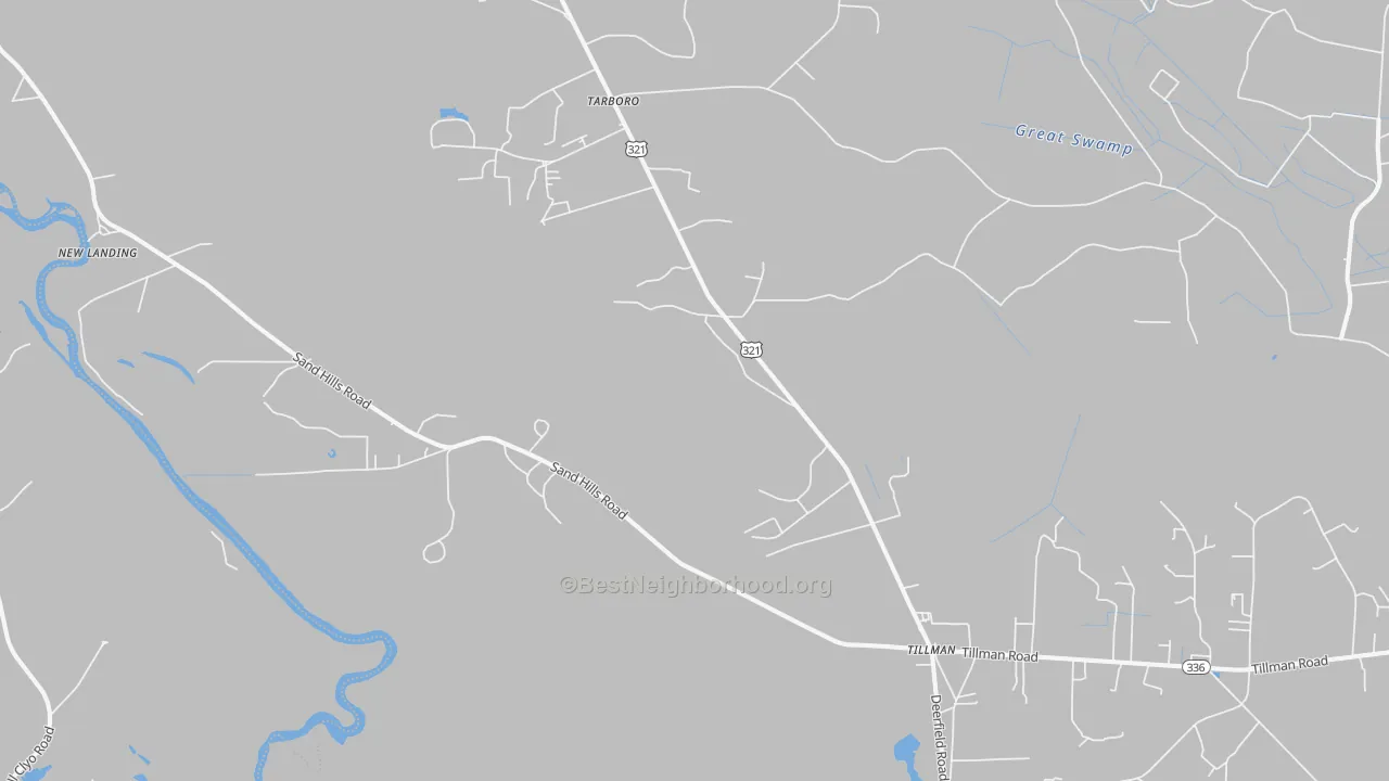 Walk Grade map of 29943, SC, walkable areas in green and car-dependent areas in red