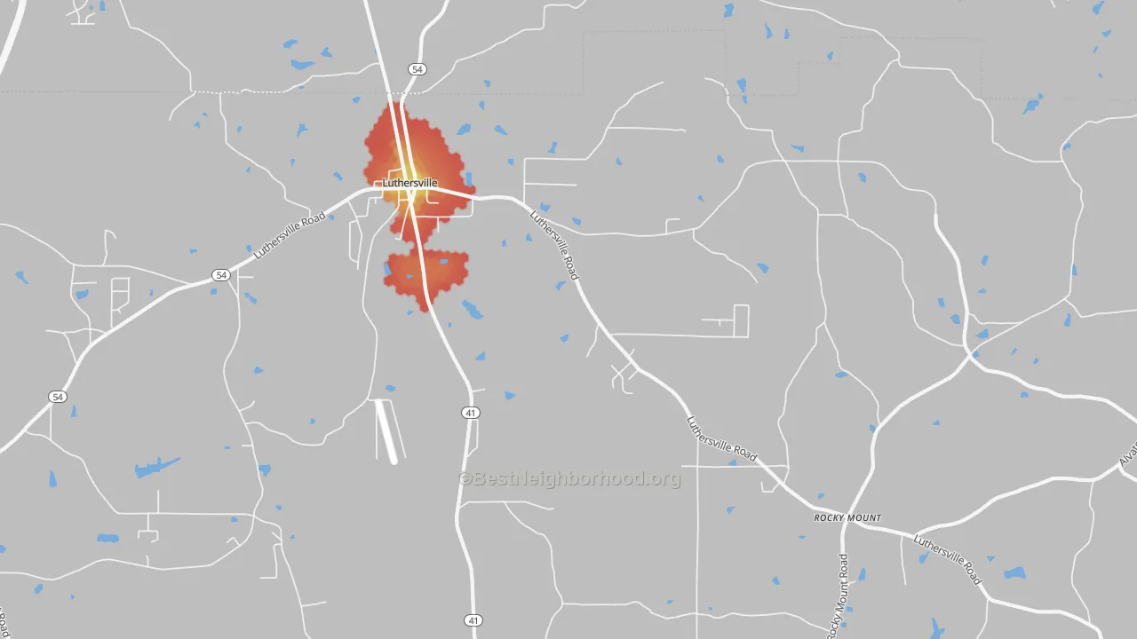 Walk Grade map of 30251, GA, walkable areas in green and car-dependent areas in red