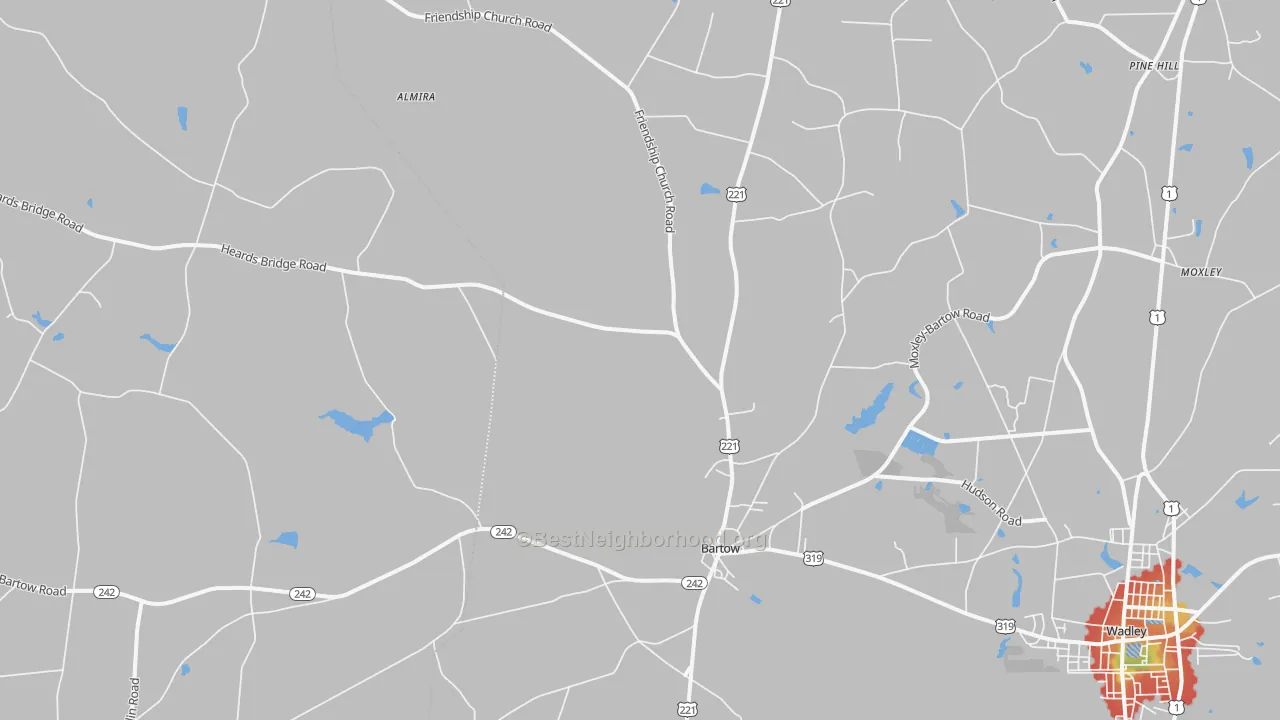 Walk Grade map of 30413, GA, walkable areas in green and car-dependent areas in red