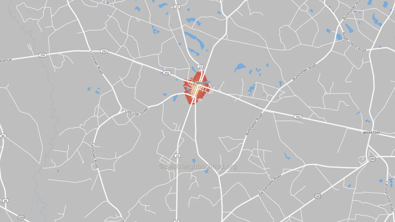 Walk Grade map of 30421, GA, walkable areas in green and car-dependent areas in red