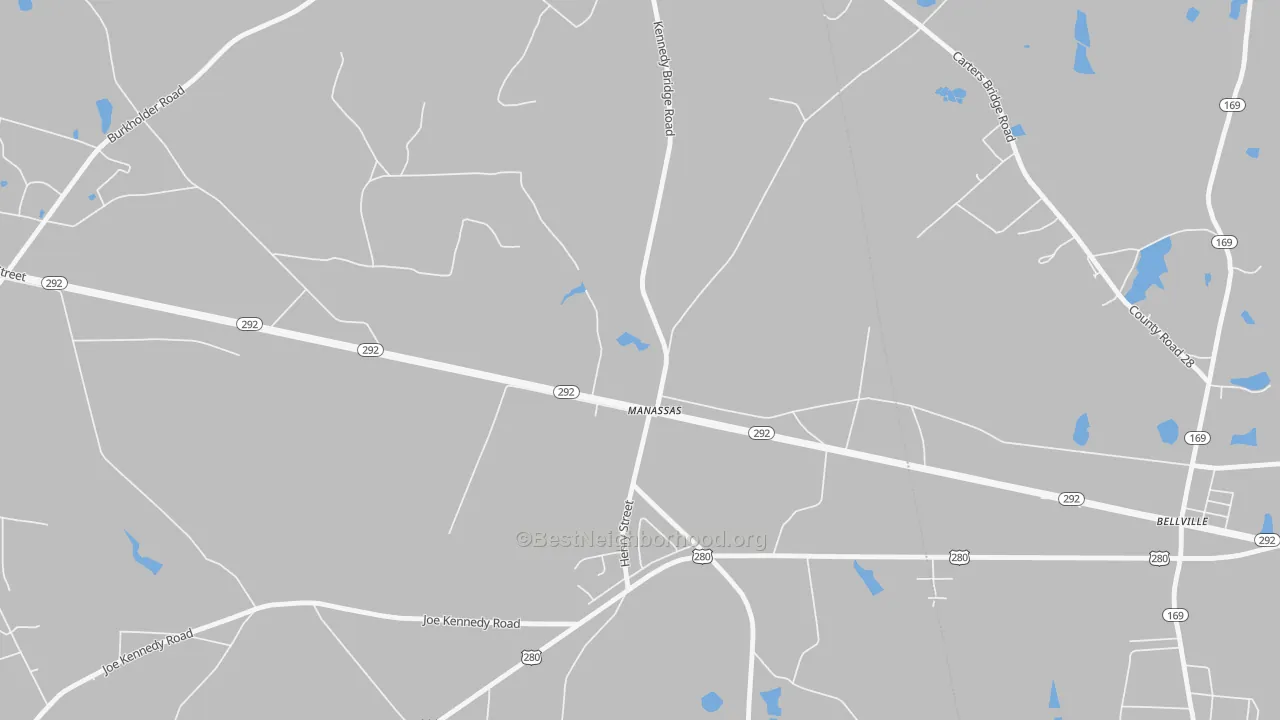 Walk Grade map of 30438, GA, walkable areas in green and car-dependent areas in red