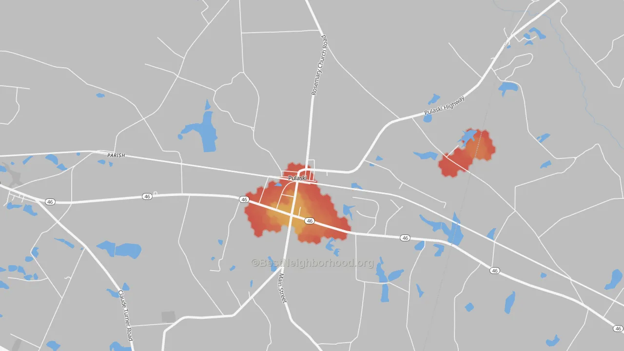 Walk Grade map of 30451, GA, walkable areas in green and car-dependent areas in red